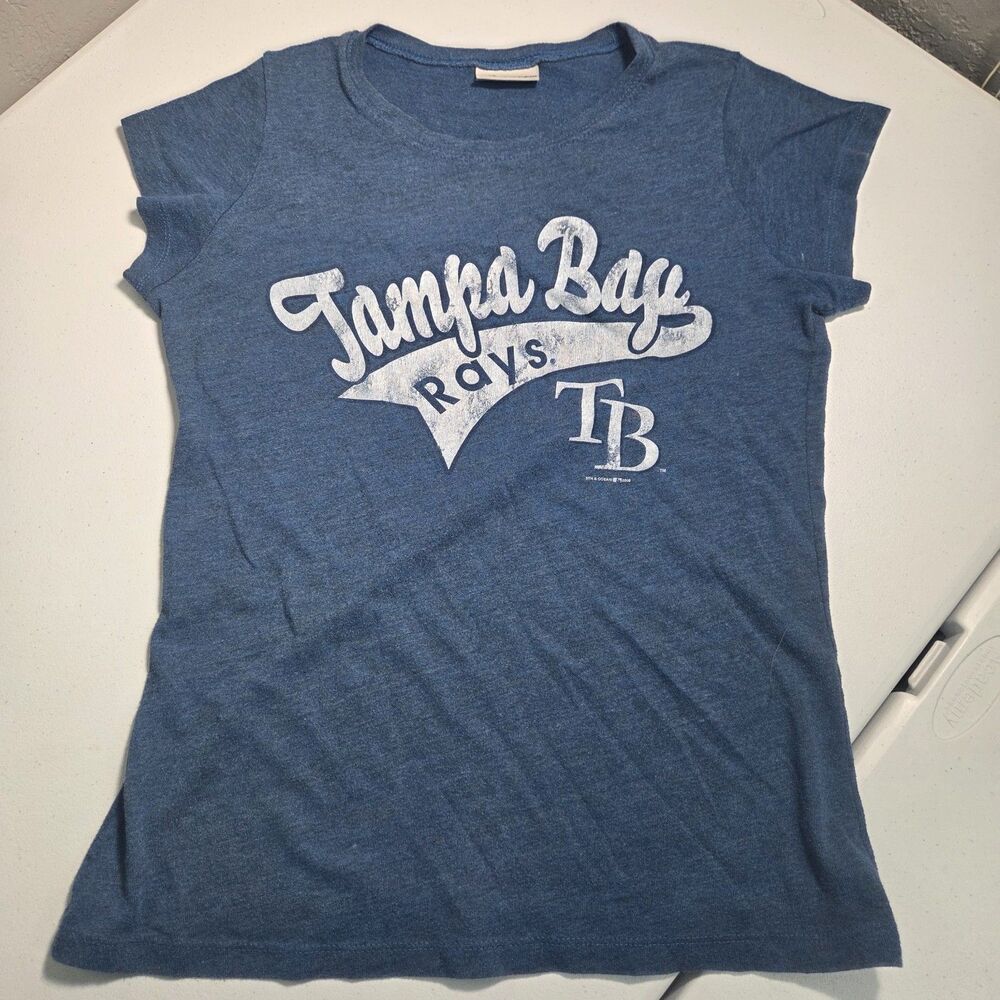 Tampa Bay Rays T-Shirt Womens M Blue MLB Baseball 5th & Ocean Cap Sleeve Tee